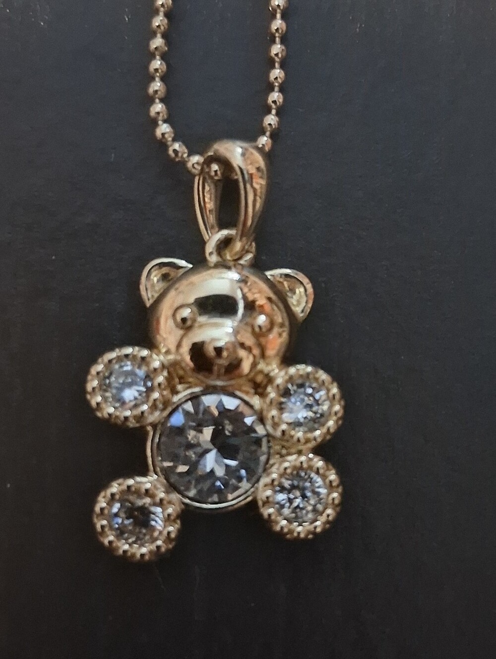 Gold Teddy Bear Crystal Pendant Necklace - Women Jewelry